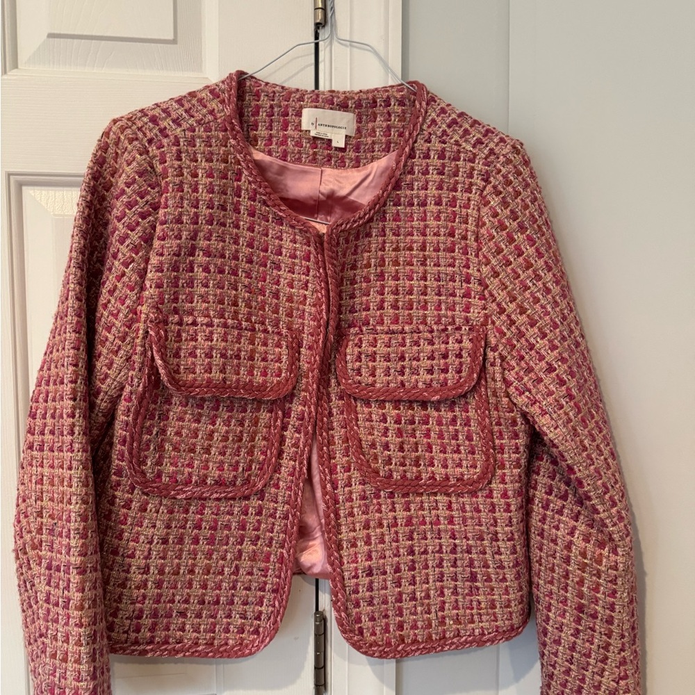 Anthropologie Pink Tweed Blazer